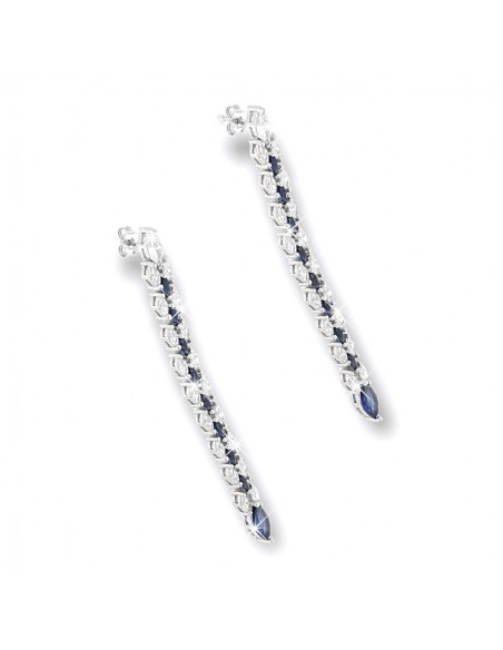 Orecchini Argento Rodiato Ciuffo Zirconi Blu/Bia [21fd73bd]