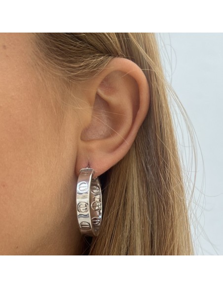 Orecchini Argento Rodiato Cerchi Ornati 30MM [84dff2d4]