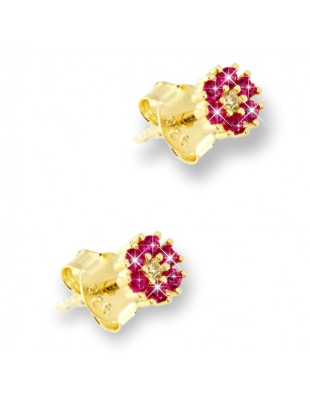 Orecchini Argento Dorato Fiore Zirconi Bia/Ros [a602940d]