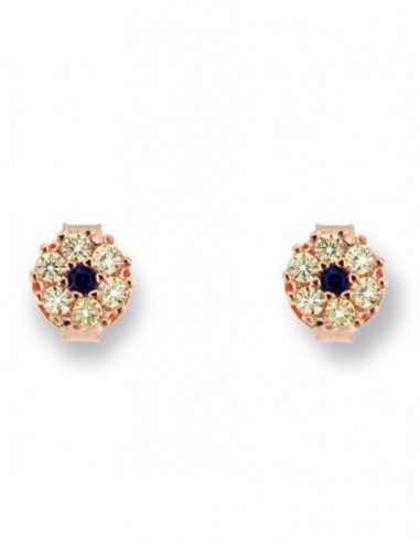 Orecchini Argento Rosato Fiore Zirconi Blu/Bianchi [3dfb4095]