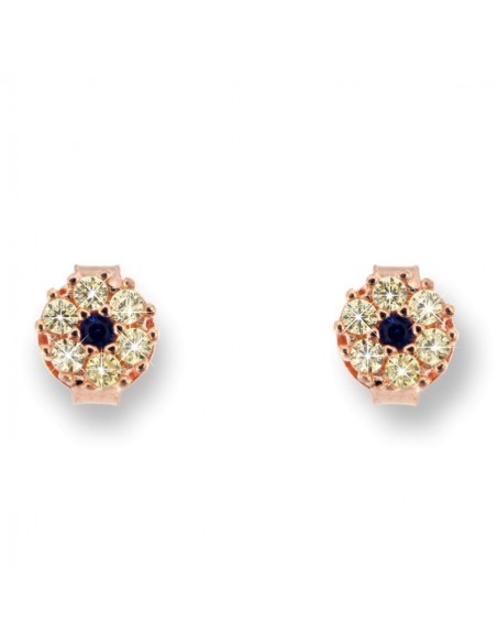 Orecchini Argento Rosato Fiore Zirconi Blu/Bianchi [3dfb4095]