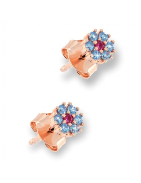 Orecchini Argento Rosato Fiore Zirconi Cel/Ros [53ae596b]