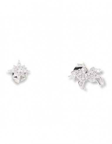 Orecchini Argento Rodiato Stella/Unicorno Zirconi [e40425db]
