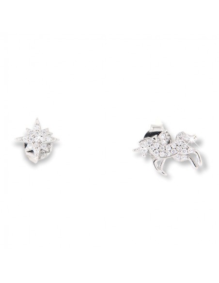 Orecchini Argento Rodiato Stella/Unicorno Zirconi [e40425db]