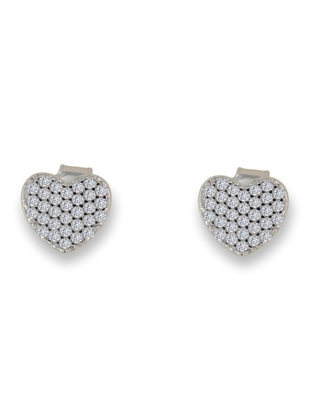Orecchini Argento Rodiato Cuori Zirconi Bia. Pavè [3d957b17]