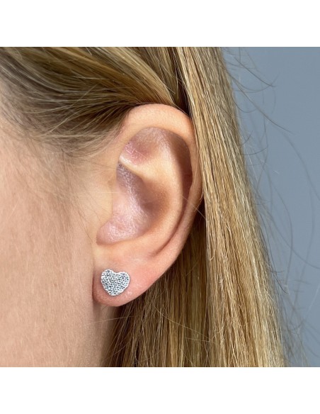 Orecchini Argento Rodiato Cuori Zirconi Bia. Pavè [e43434b7]