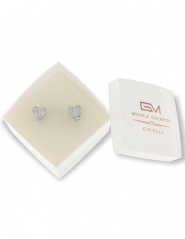 Orecchini Argento Rodiato Cuori Zirconi Bia. Pavè [e16473a9]