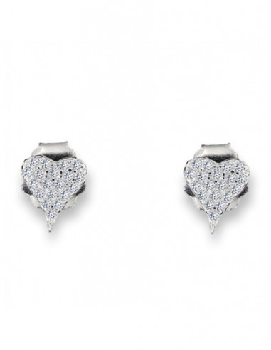 Orecchini Argento Rodiato Cuori Zirconi Bia. Pavè [8a88ba13]