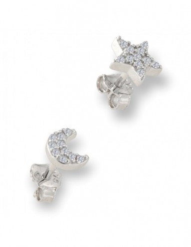 Orecchini Argento Rodiato Luna Stella Zirconi Bia. [cd6708ab]