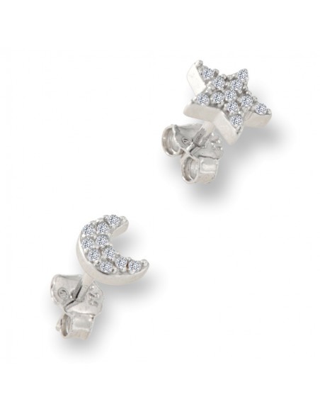 Orecchini Argento Rodiato Luna Stella Zirconi Bia. [cd6708ab]