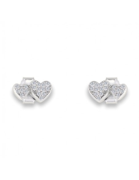 Orecchini Argento Rodiato Coppia Cuori Zirconi Bia [38c53c09]