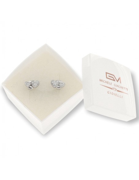 Orecchini Argento Rodiato Coppia Cuori Zirconi Bia [742378ac]