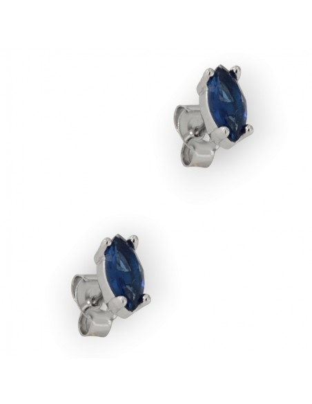 Orecchini Argento Rodiato Navette Zircone Blu 7x4 [368ec6ac]
