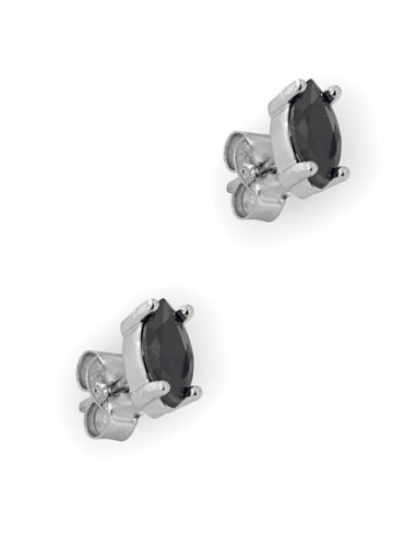Orecchini Argento Rodiato Navette Zircone Neri 7x4 [246515a8]
