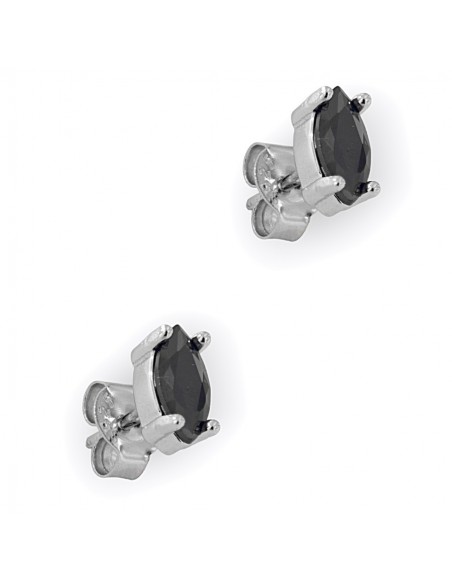 Orecchini Argento Rodiato Navette Zircone Neri 7x4 [246515a8]
