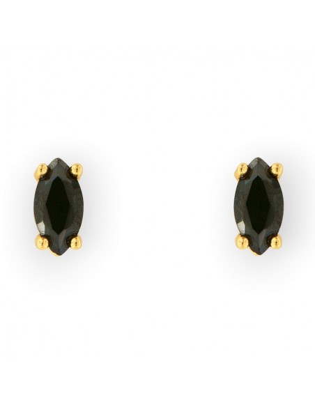 Orecchini Argento Dorato Navette Zircone Nero 7x4 [42bbf33e]