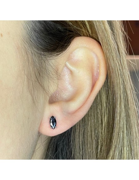 Orecchini Argento Dorato Navette Zircone Nero 7x4 [1a8dbdae]