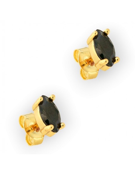 Orecchini Argento Dorato Navette Zircone Nero 7x4 [feaa78d1]