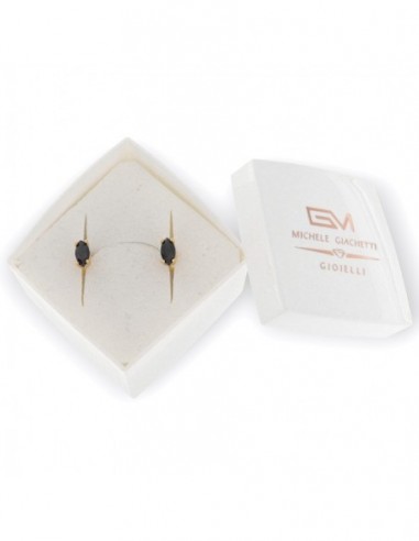 Orecchini Argento Dorato Navette Zircone Nero 7x4 [1fddfab0]