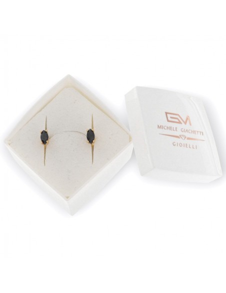 Orecchini Argento Dorato Navette Zircone Nero 7x4 [1fddfab0]