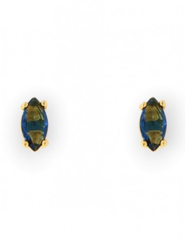 Orecchini Argento Dorato Navette Zircone Blu 7x4MM [ff06bc06]
