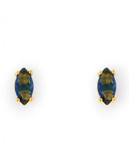 Orecchini Argento Dorato Navette Zircone Blu 7x4MM [ff06bc06]