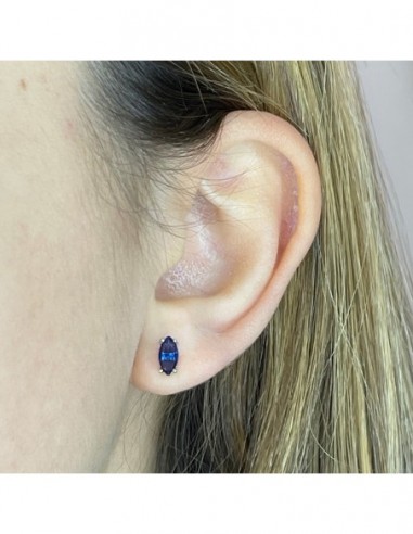 Orecchini Argento Dorato Navette Zircone Blu 7x4MM [b7ae73a5]