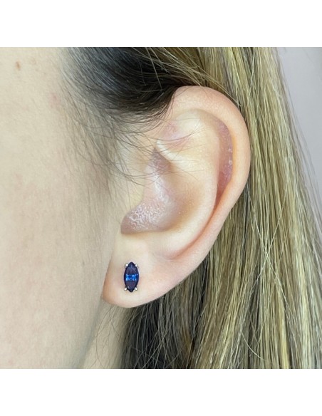 Orecchini Argento Dorato Navette Zircone Blu 7x4MM [b7ae73a5]