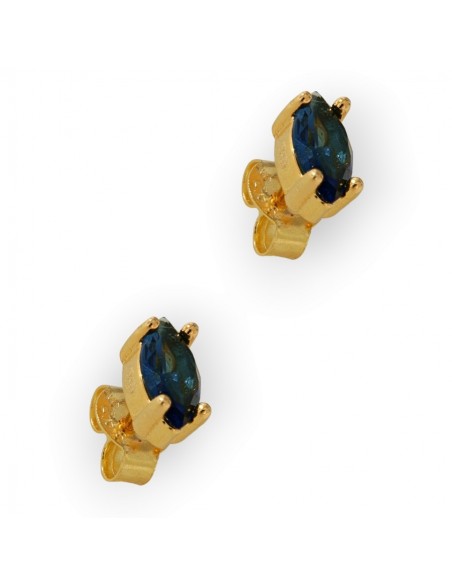 Orecchini Argento Dorato Navette Zircone Blu 7x4MM [00b3b2a1]