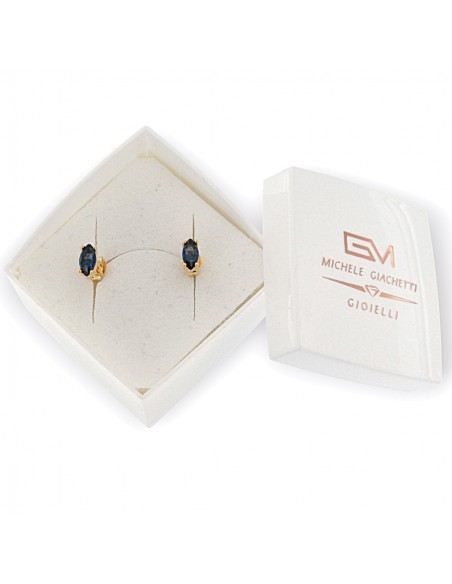 Orecchini Argento Dorato Navette Zircone Blu 7x4MM [b2fe34bb]