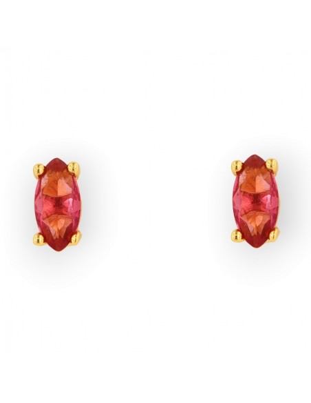 Orecchini Argento Dorato Navette Zircone Rosso 7x4 [481b7d02]