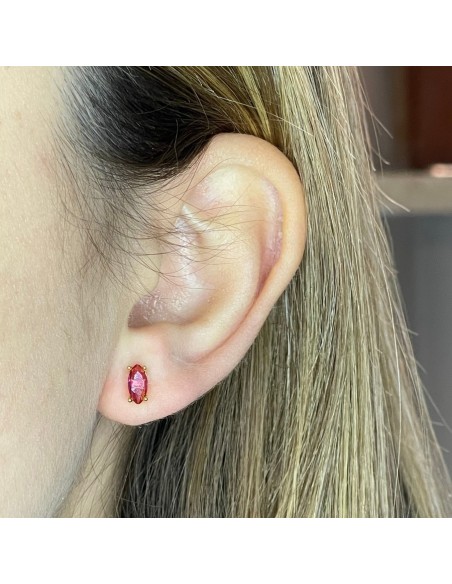 Orecchini Argento Dorato Navette Zircone Rosso 7x4 [3002aba4]