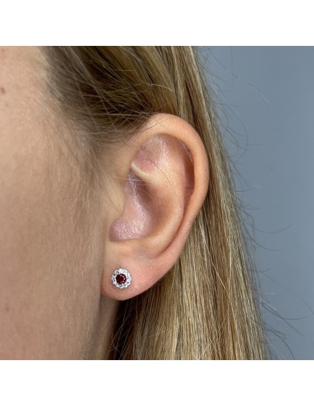 Orecchini Argento Rodiato Punto Luce Zircone Rosso [2abb0873]