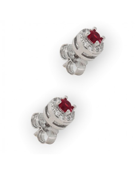 Orecchini Argento Rodiato Punto Luce Zircone Rosso [9da6c977]