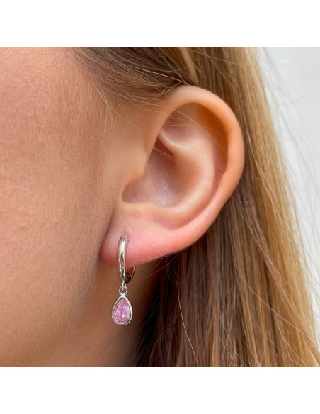 Orecchini Argento Rodiato Cerchi Goccia Rosa [58bb1d14]