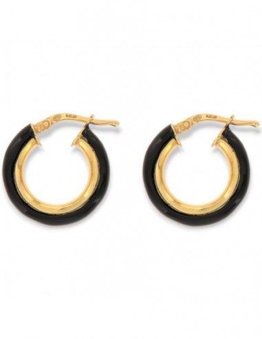 Orecchini Argento Dorato Cerchi Lisci Neri 17MM [25e8bb2e]
