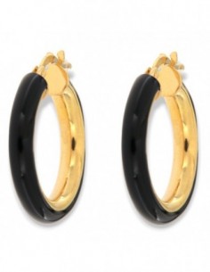Orecchini Argento Dorato Cerchi Lisci Neri 22MM [b9d99ff1]