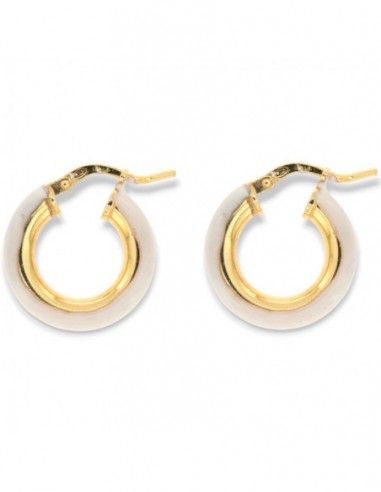 Orecchini Argento Dorato Cerchi Lisci Bianchi 17MM [0f67ad24]