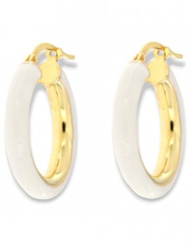 Orecchini Argento Dorato Cerchi Lisci Bianchi 22MM [b37911cd]