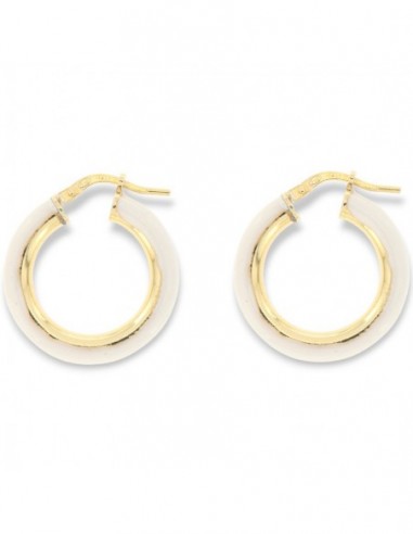 Orecchini Argento Dorato Cerchi Lisci Bianchi 22MM [88cb7525]