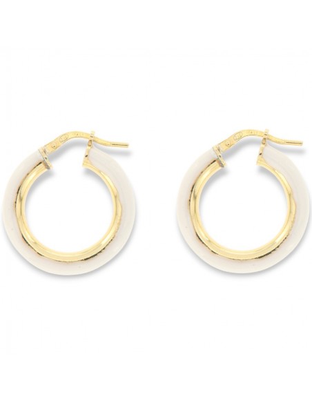Orecchini Argento Dorato Cerchi Lisci Bianchi 22MM [88cb7525]