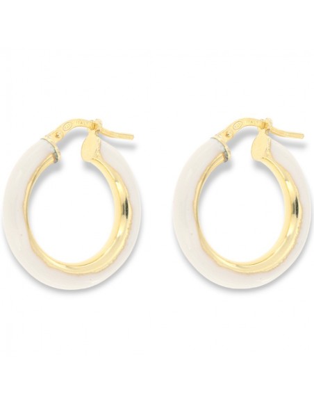 Orecchini Argento Dorato Cerchi Lisci Bianchi 22MM [8d9b323b]
