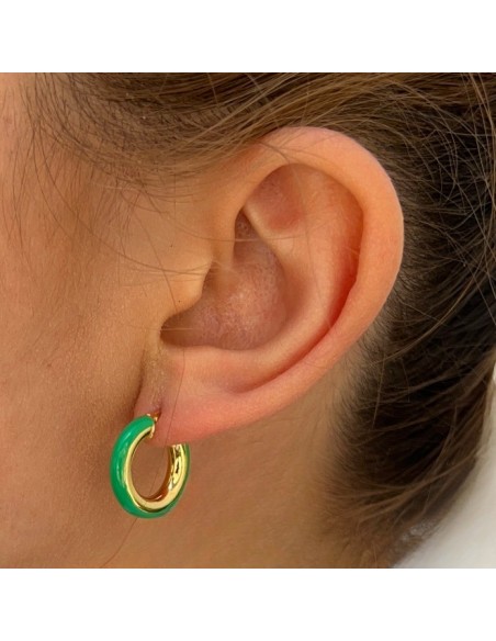 Orecchini Argento Dorato Cerchi Lisci Verdi 17MM [be71adf0]