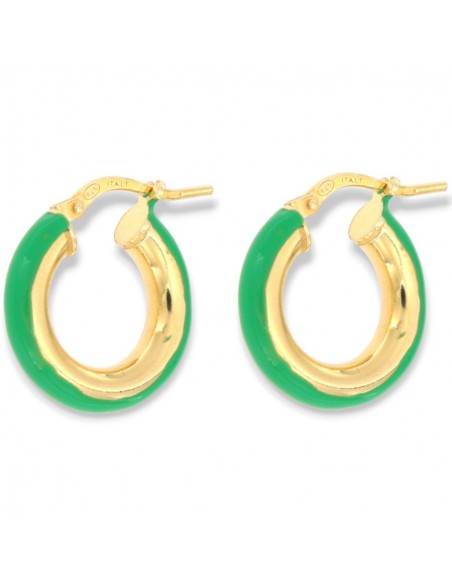Orecchini Argento Dorato Cerchi Lisci Verdi 17MM [0c3c2bea]