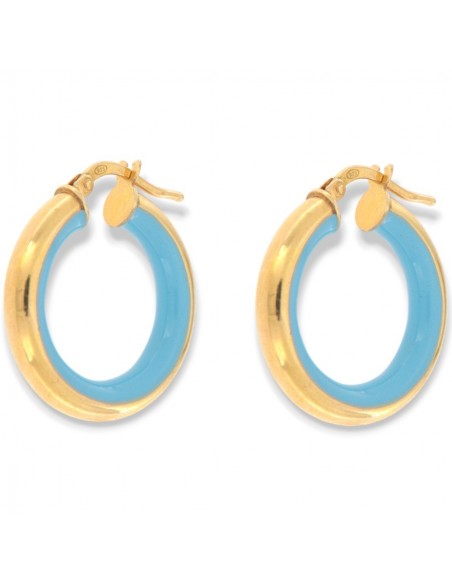 Orecchini Argento Dorato Cerchi Lisci Celeste 22MM [972291ec]