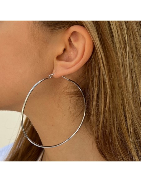Orecchini Argento Rodiato Cerchi Lisci 75MM [884cd9fd]