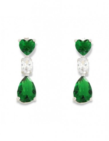 Orecchini Argento Rodiato Pendente Zirconi Verdi [74a47401]