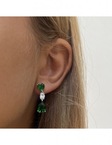 Orecchini Argento Rodiato Pendente Zirconi Verdi [ecadb54b]