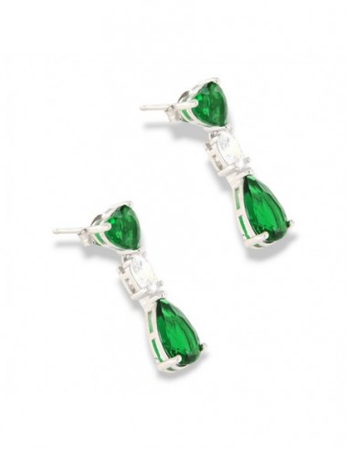 Orecchini Argento Rodiato Pendente Zirconi Verdi [5bb0744f]
