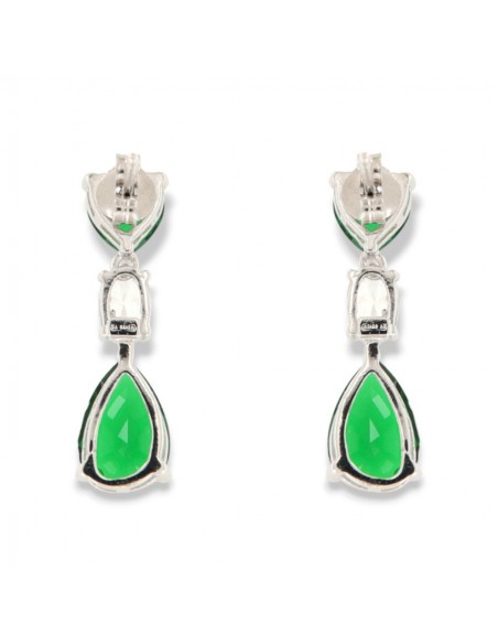 Orecchini Argento Rodiato Pendente Zirconi Verdi [5ee03351]